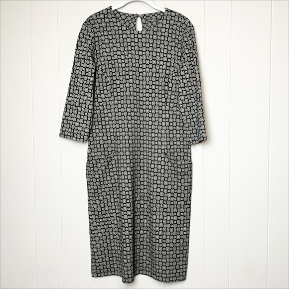 J. McLaughlin Stretch Knit Sheath Dress Medium black tan damask print pockets - Picture 15 of 15